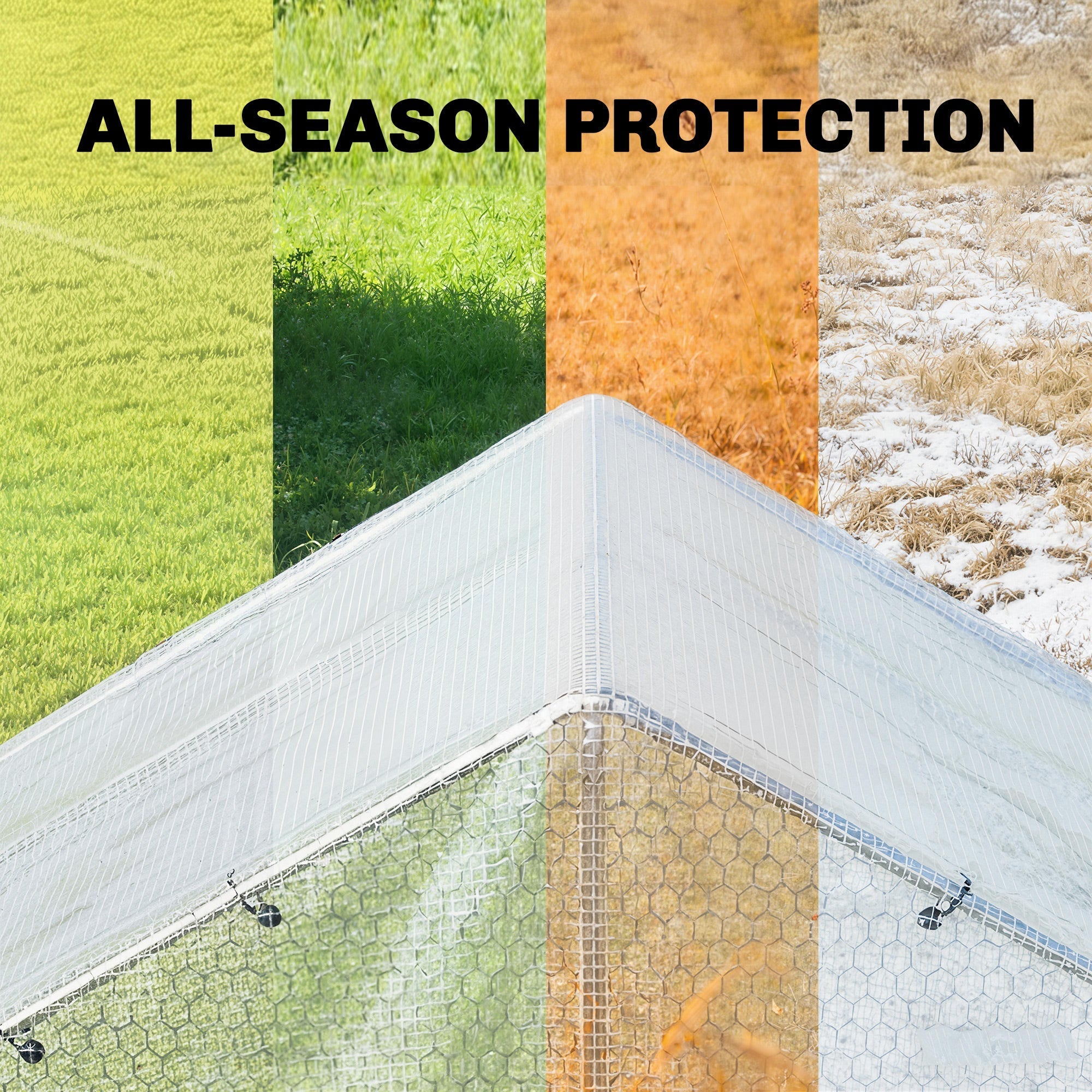 Clear plastic outsunny greenhouse cover with hexagonal mesh, waterproof coating, reinforced grommets, ideal for diy greenhouses