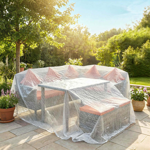 Clear fine mesh patio furniture cover with waterproof coating and reinforced grommets for diy greenhouses use