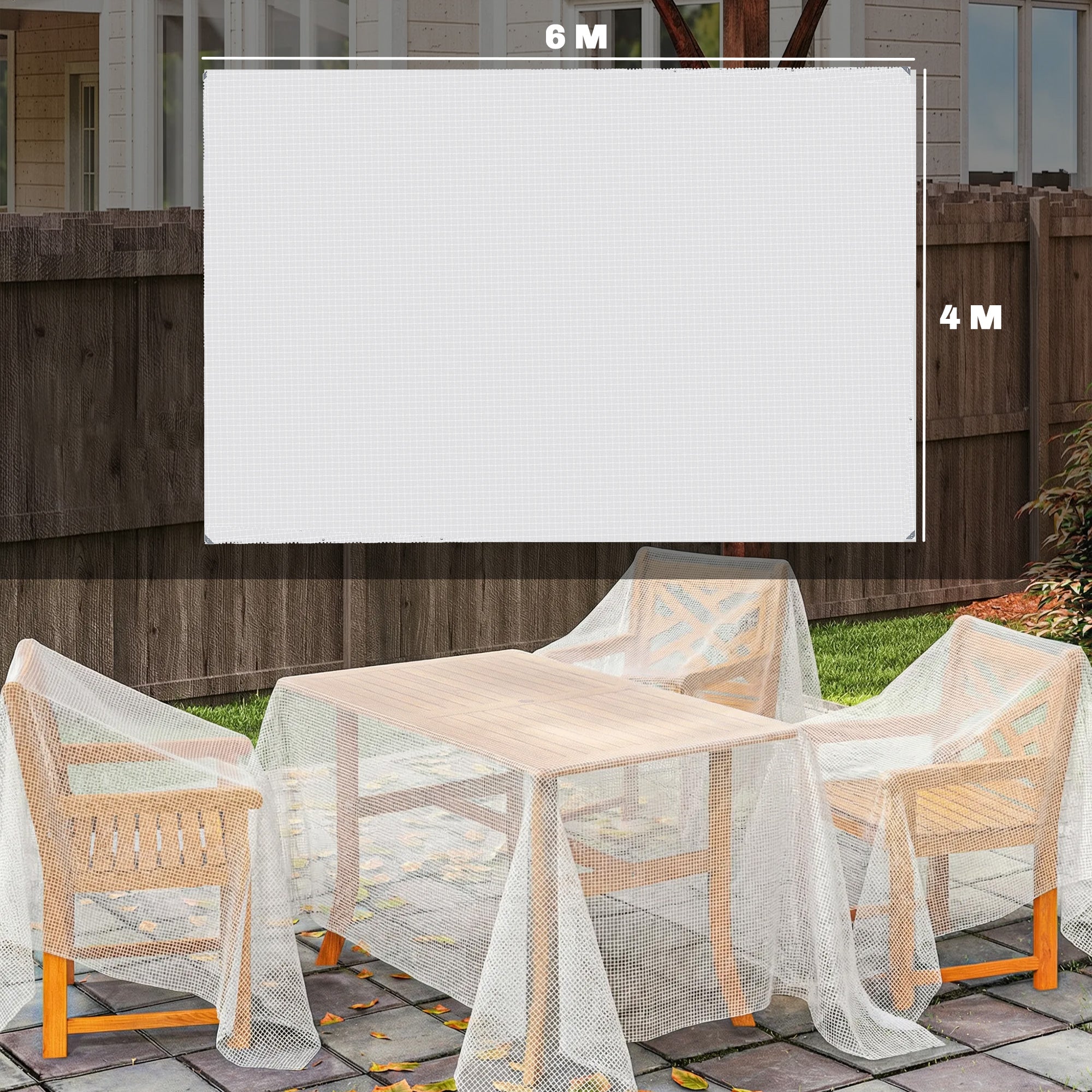White mesh patio cover 6x4m with waterproof coating and reinforced grommets for diy greenhouses and outdoor protection