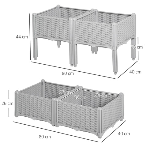 Gray plastic planter box with woven texture 40l x 40w dimension divided sections for garden planting