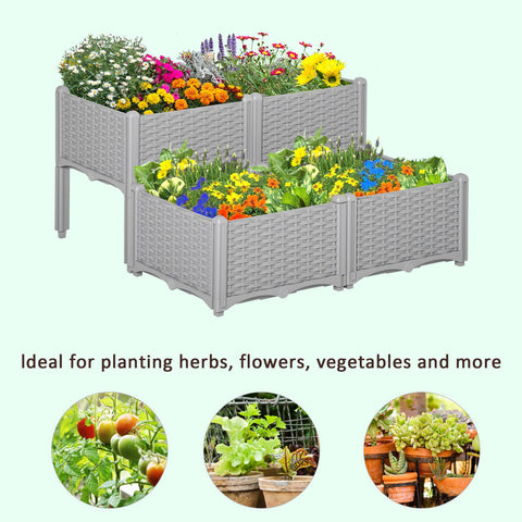 Gray woven plastic planter box set with 40cm x 40cm x 44cm box dimension growing flowers and vegetables