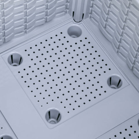 White plastic shelf panel with square holes and corner cutouts for outsunny 40l x 40w grey planter box dimension