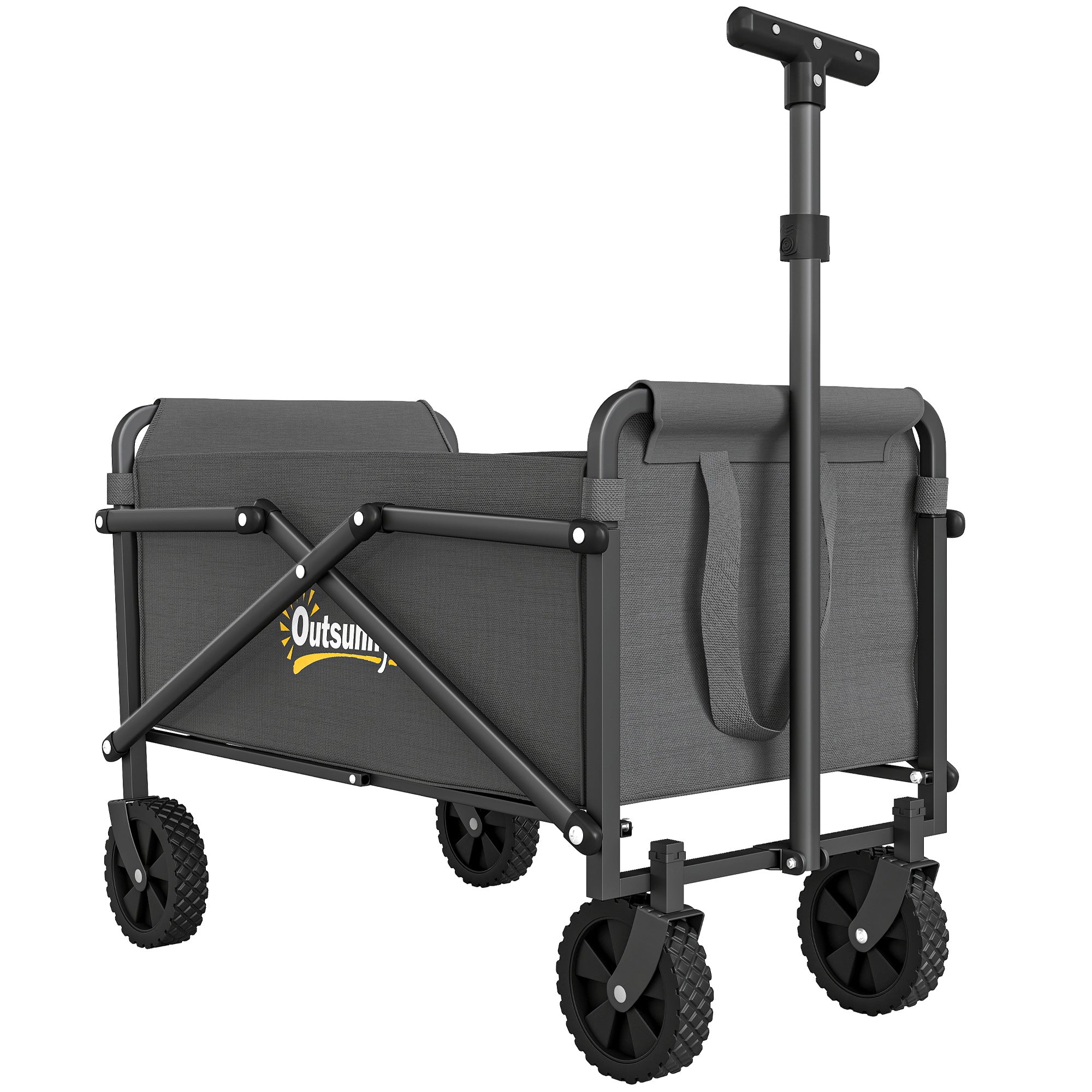 Gray oxford fabric outsunny 41l cargo bag trolley with black metal frame rugged tires and t-shaped handle for festivals