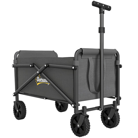 Gray oxford fabric outsunny 41l cargo bag trolley with black metal frame rugged tires and t-shaped handle for festivals