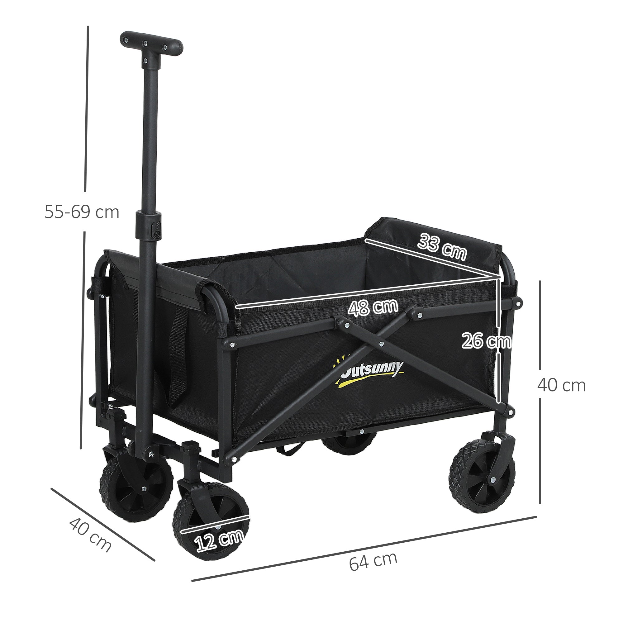 Outsunny 41l black foldable cargo bag wagon with splash-resistant oxford fabric and rugged wheels for camping and festivals