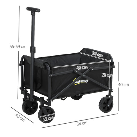 Outsunny 41l black foldable cargo bag wagon with splash-resistant oxford fabric and rugged wheels for camping and festivals