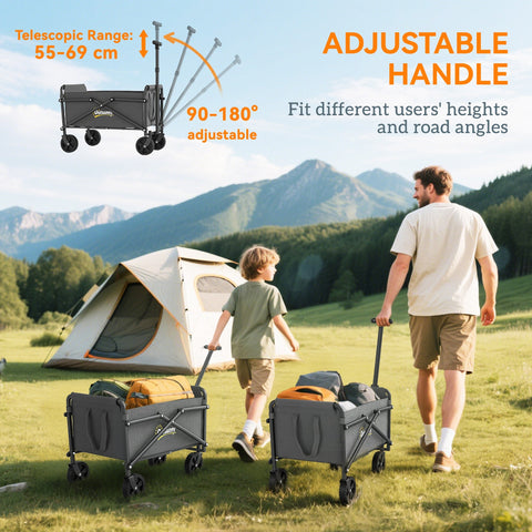 Gray outsunny 41l foldable camping wagon with adjustable handle 55-69 cm made of splash-resistant oxford fabric cargo bag