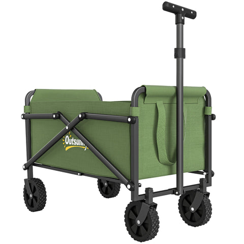 Olive green oxford fabric cargo bag outsunny 41l folding trolley cart with black frame and wheels for festivals and camping