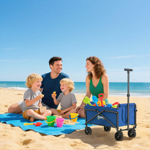 Blue outsunny foldable beach wagon with black frame made of splash-resistant oxford fabric and cargo bag for camping