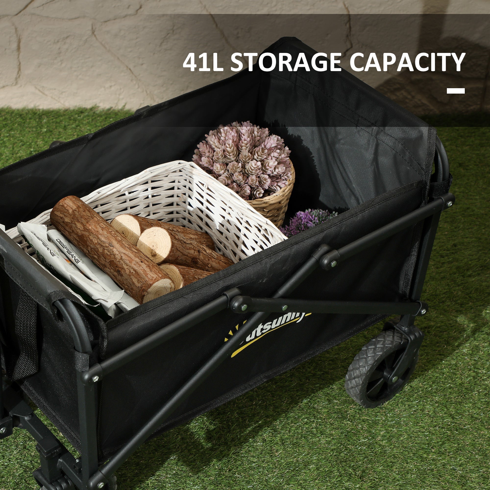 Black outsunny 41l foldable trolley cart with durable splash-resistant oxford fabric and sturdy metal frame for camping