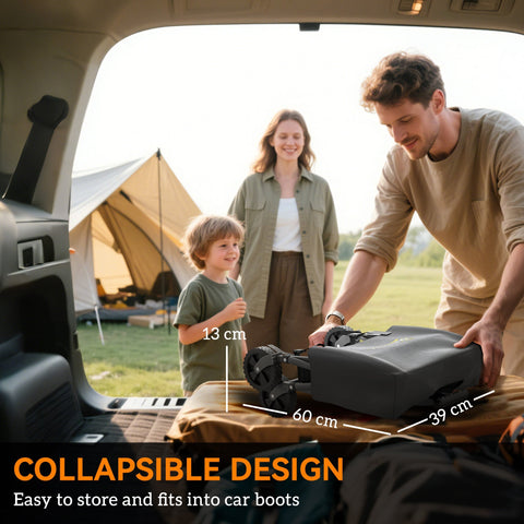 Black collapsible camping chair with foldable legs and splash-resistant oxford fabric for easy outdoor use