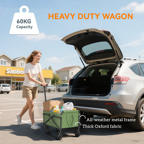 Green outsunny 41l foldable wagon with splash-resistant oxford fabric and all-weather metal frame for camping and festivals