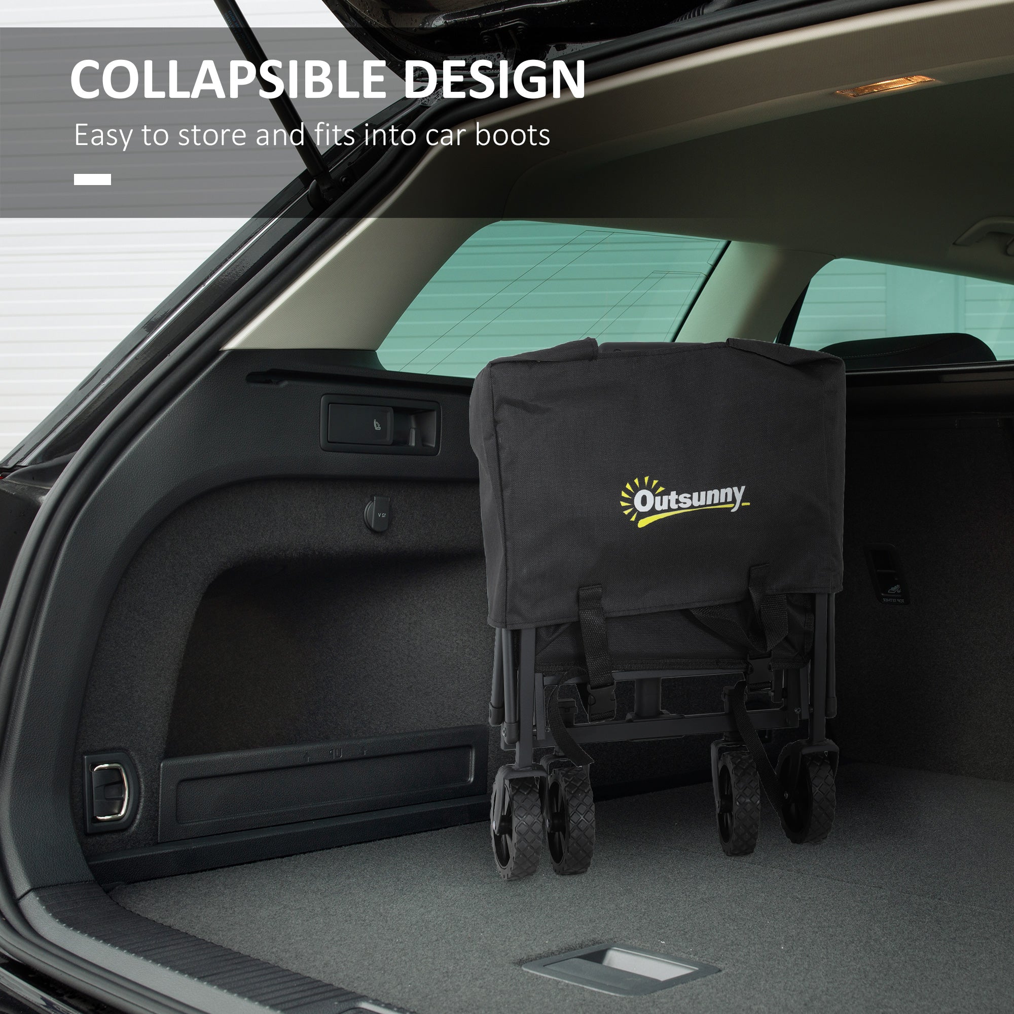 Black outsunny 41l festival trolley on wheels with splash-resistant oxford fabric cargo bag and four wheels