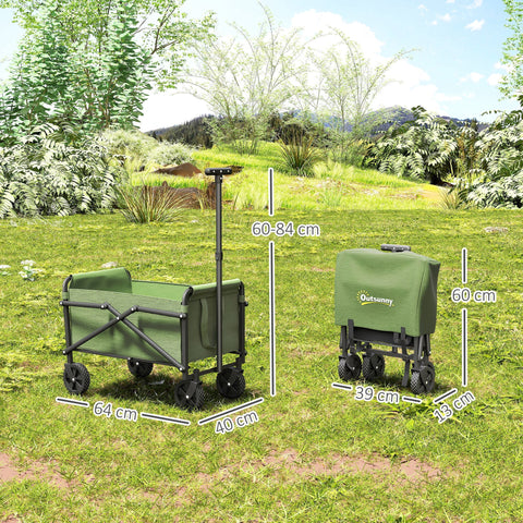 Green outsunny foldable wagon with black frame made of splash-resistant oxford fabric cargo bag included