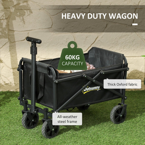 Black Outsunny foldable wagon with splash-resistant oxford fabric and steel frame for beach and camping cargo bag use