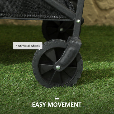 Black rubber wheel with ribbed tread and spoke design on outsunny festival trolley with splash-resistant oxford fabric cargo bag