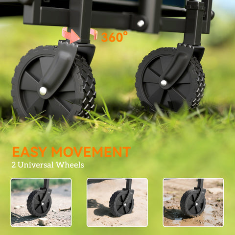 Black plastic 360-degree universal wheels with textured treads on outsunny blue oxford fabric cargo bag trolley cart