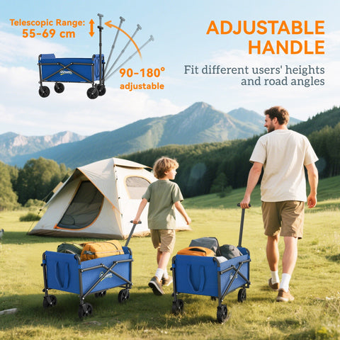 Blue outsunny 41l foldable camping wagon with adjustable handle made of splash-resistant oxford fabric for easy carrying