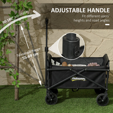 Outsunny 41L festival trolley in black splash-resistant oxford fabric with foldable frame cargo bag and adjustable handle