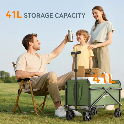 Green outsunny 41l foldable wagon with black frame made of splash-resistant oxford fabric and 60kg cargo bag capacity