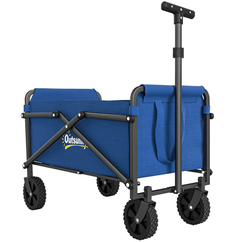 Blue outsunny 41l festival trolley with splash-resistant oxford fabric, black frame, wheels, and adjustable handle cargo bag