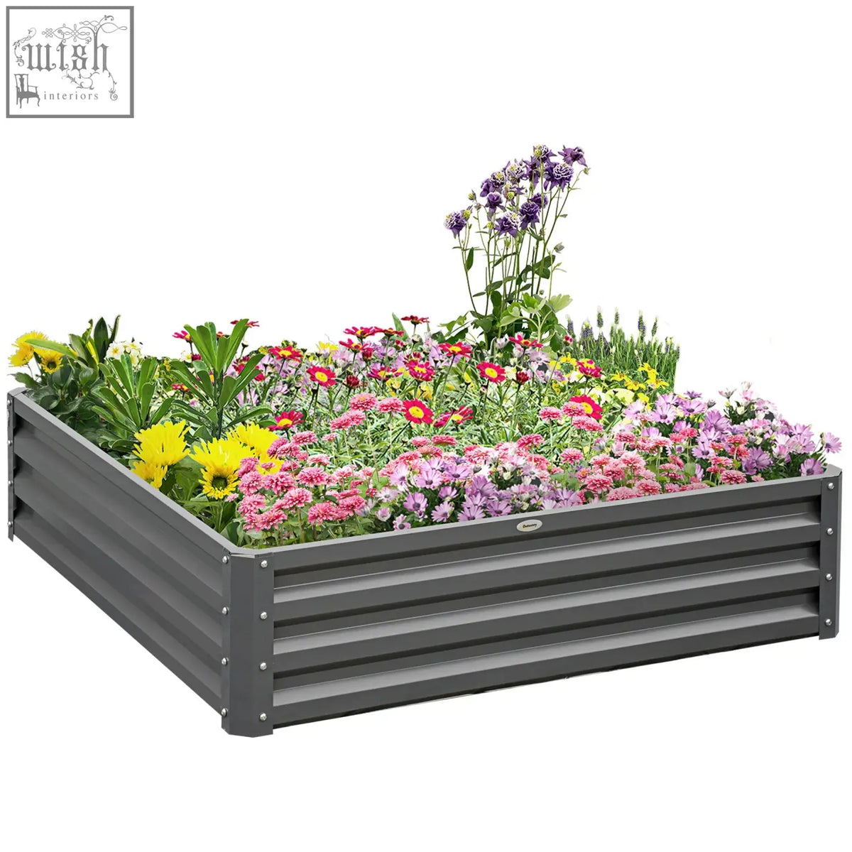 Light grey outsunny raised garden bed box made of galvanised steel for vegetables flowers and direct contact gardening
