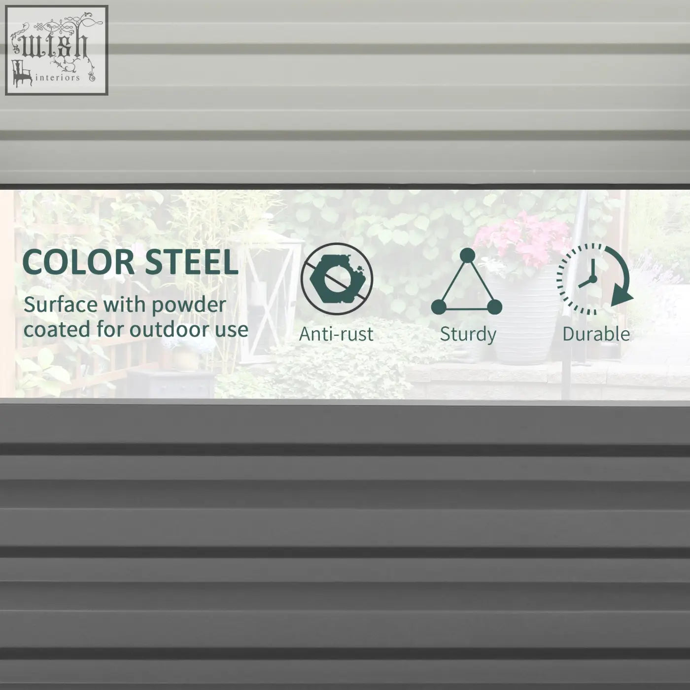 Outsunny garden bed box made of powder-coated galvanised steel in light grey with direct contact outdoor shutter design