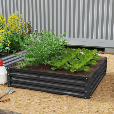 Outsunny 432l square raised garden bed box in grey with galvanised steel frame for direct contact planting of veggies and herbs