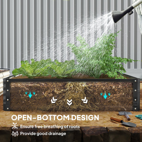Outsunny 432l grey raised garden bed with galvanised steel frame and open bottom for direct contact with soil roots