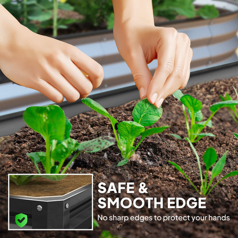 Black outsunny square raised garden bed box with smooth edges and galvanised steel frame for direct contact gardening