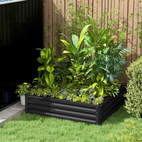Outsunny 432l square raised garden bed box in grey galvanised steel with direct contact for vegetables flowers and herbs