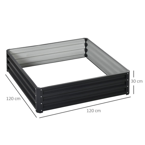 Outsunny 432l square garden bed box in grey with direct contact galvanised steel frame 120 x 120 x 30 cm