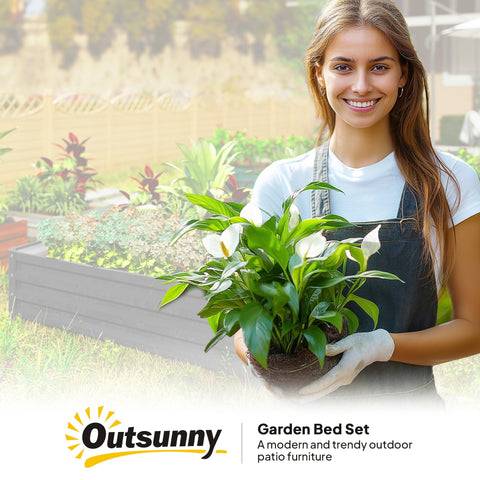 Gray outsunny garden bed box with galvanised steel frame for direct contact growing vegetables flowers herbs