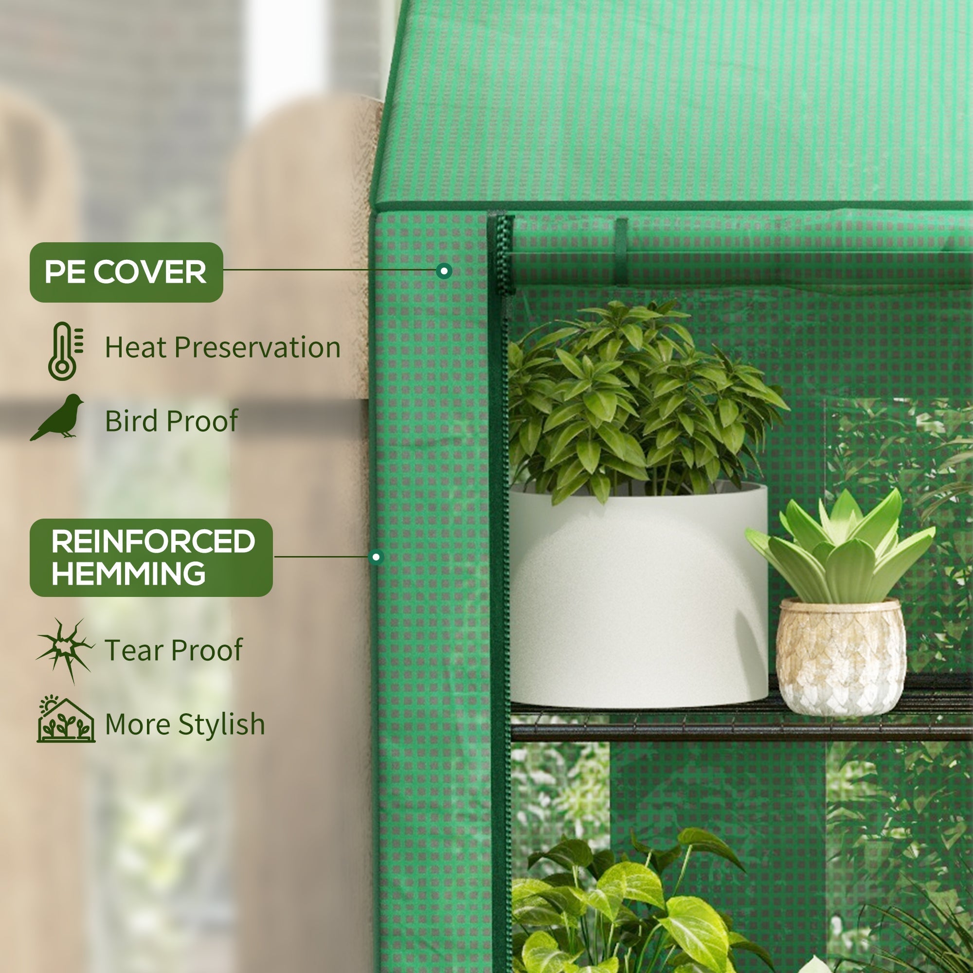 Outsunny green pe cover mini greenhouse with reinforced hemming heat preservation and easy access three shelves