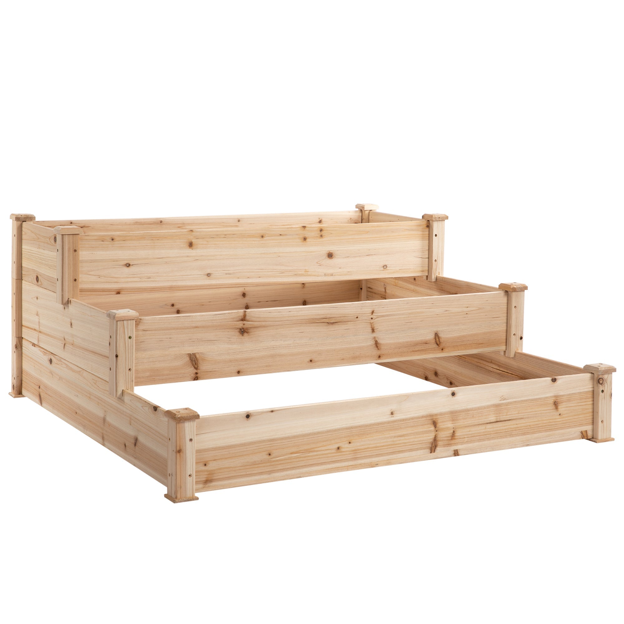 Light-colored wooden raised bed with stepped design and three tiers from outsunny for garden yard and patio use