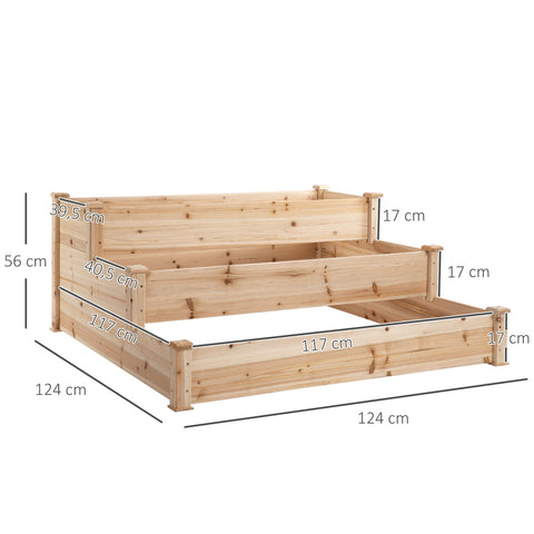 Light-colored wooden raised bed with a stepped design and three tiers perfect for garden patio or yard use by outsunny