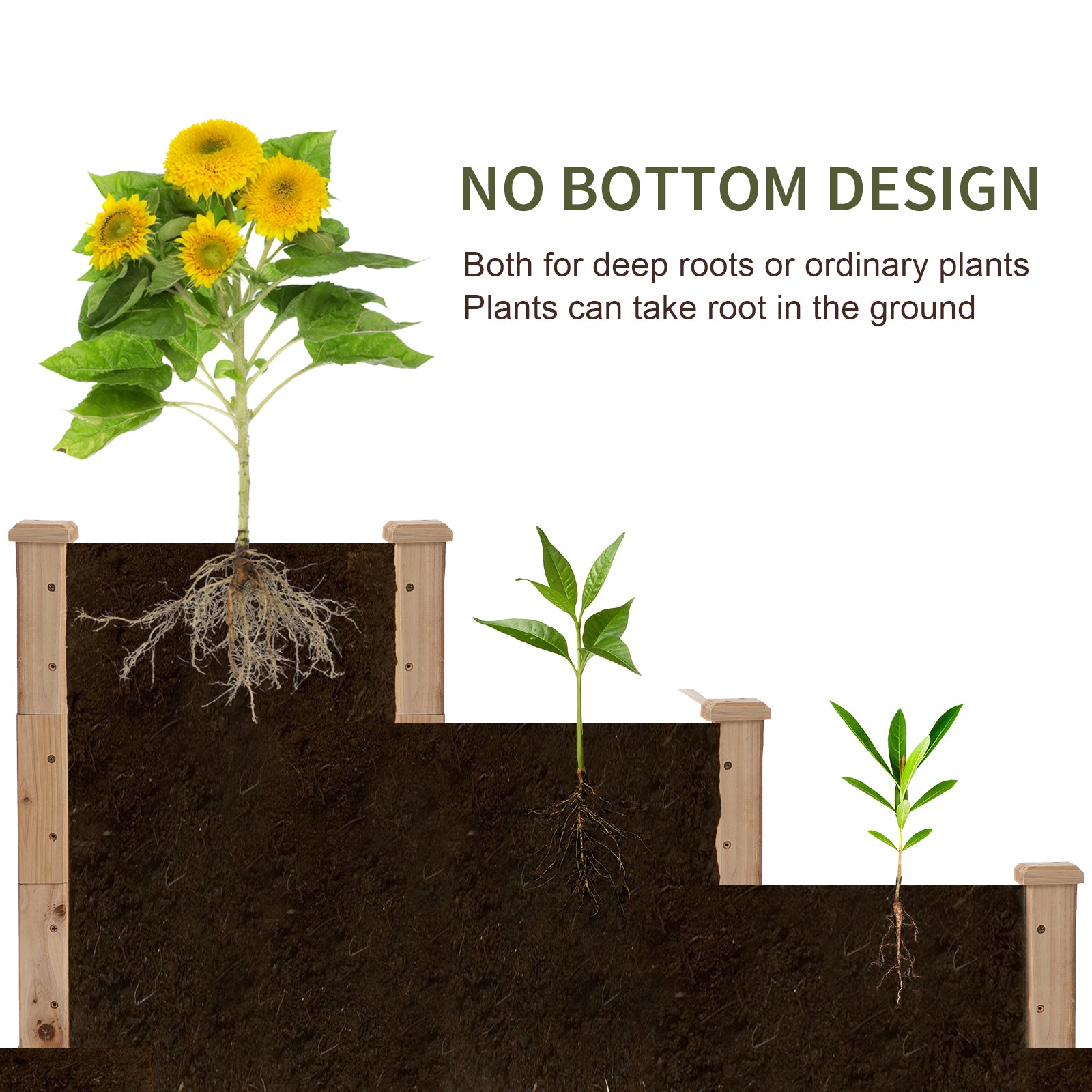 Wooden raised bed with stepped design and visible soil in outsunny 3 tier planter for garden yard and patio