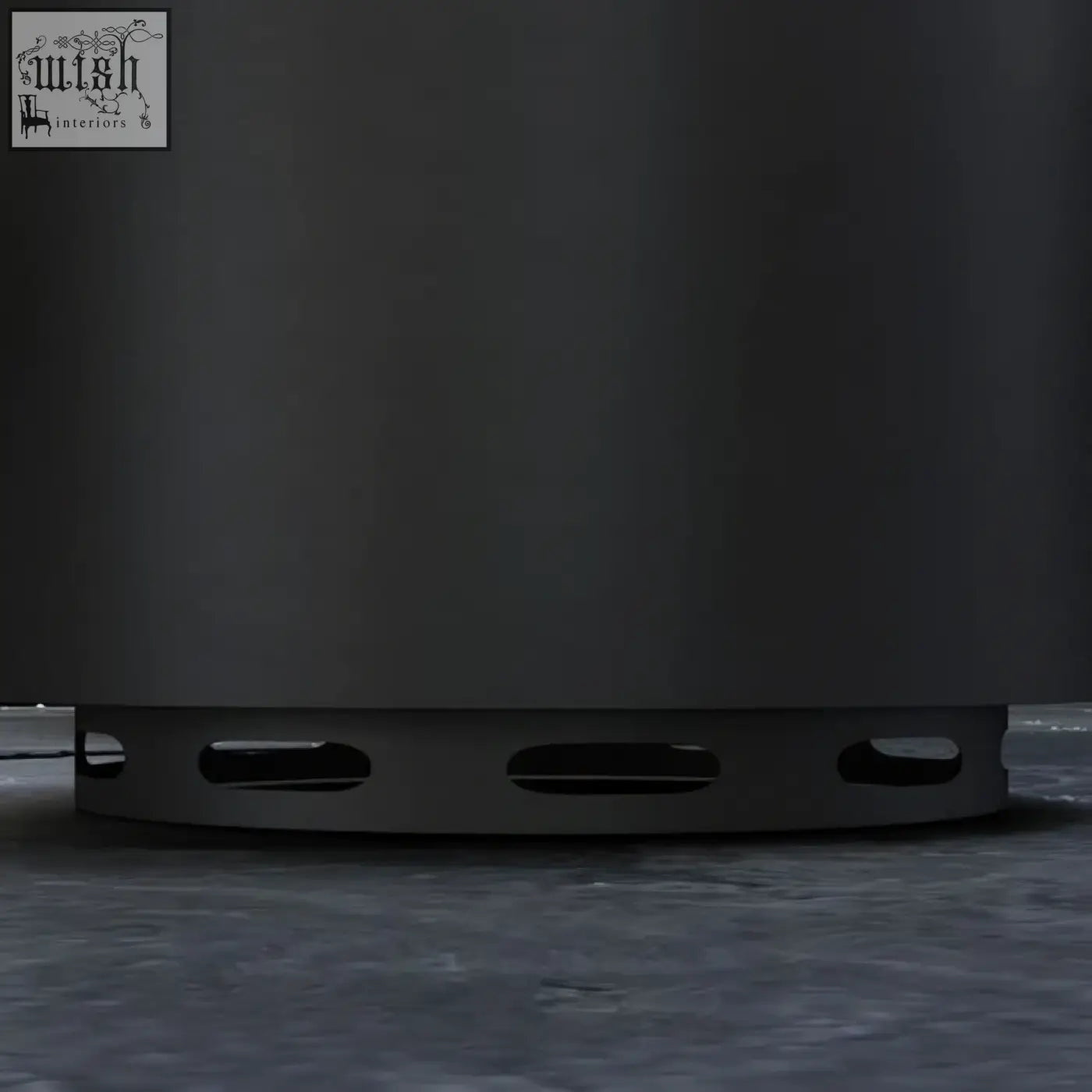 Outsunny black metal smokeless wood burning firepit with dark gray cylinder and high heat resistance base cutouts