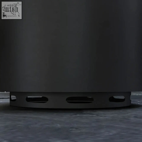 Outsunny black metal smokeless wood burning firepit with dark gray cylinder and high heat resistance base cutouts