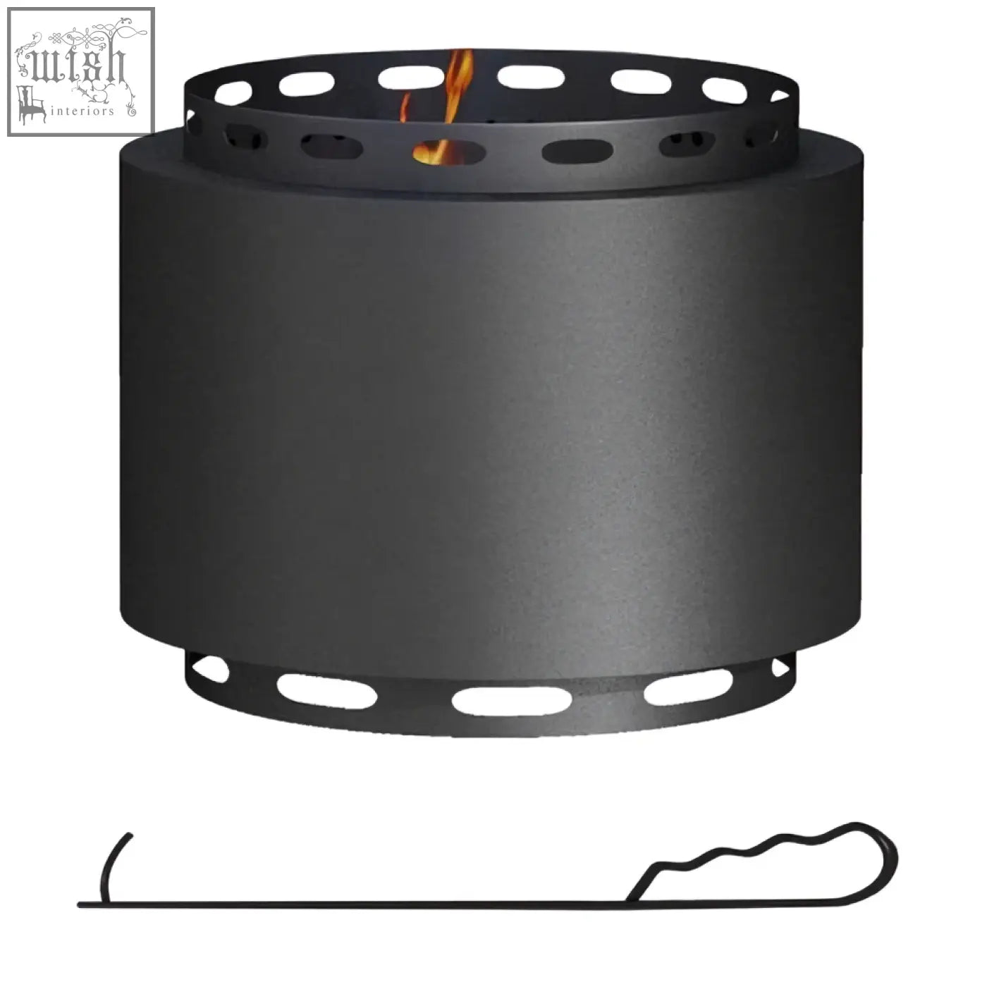Outsunny black cylindrical metal wood burning firepit with perforated top and bottom and smokeless flame inside