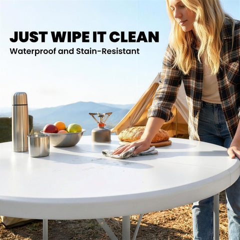 White outsunny 4ft folding camping table with metal frame and non-slip feet perfect for garden use 120l x 120w