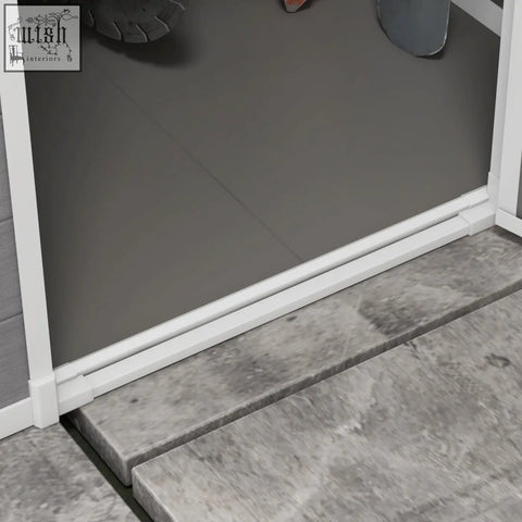 White door threshold trim on grey outsunny garden shed with lock included and three keys for secure storage