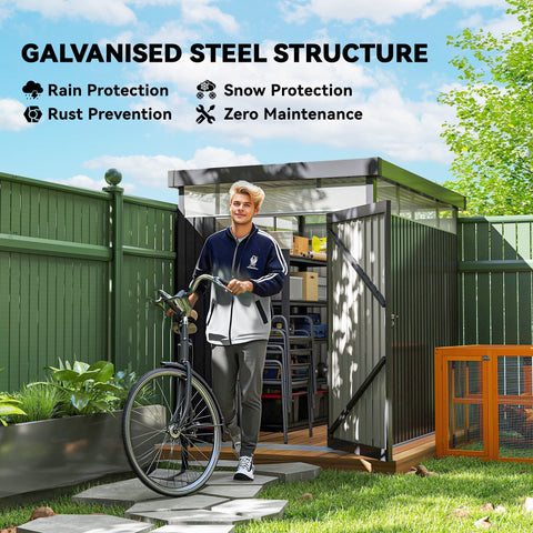 Outsunny dark gray galvanised steel garden shed with roof windows transparent side panels and lockable wide door