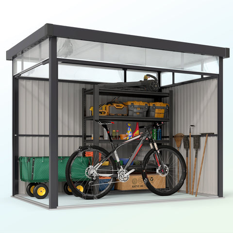 Outsunny black metal framed garden shed with galvanised steel gray siding roof windows and lockable wide door for storage