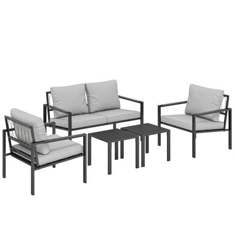 Modern outsunny 5 piece garden furniture set with black metal frame gray cushions and matching coffee table