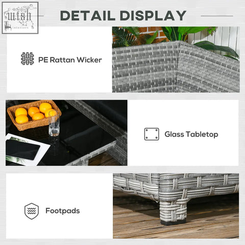 Gray pe rattan wicker outdoor side table with sleek glass tabletop in outsunny rattan patio set with powder coated steel frame