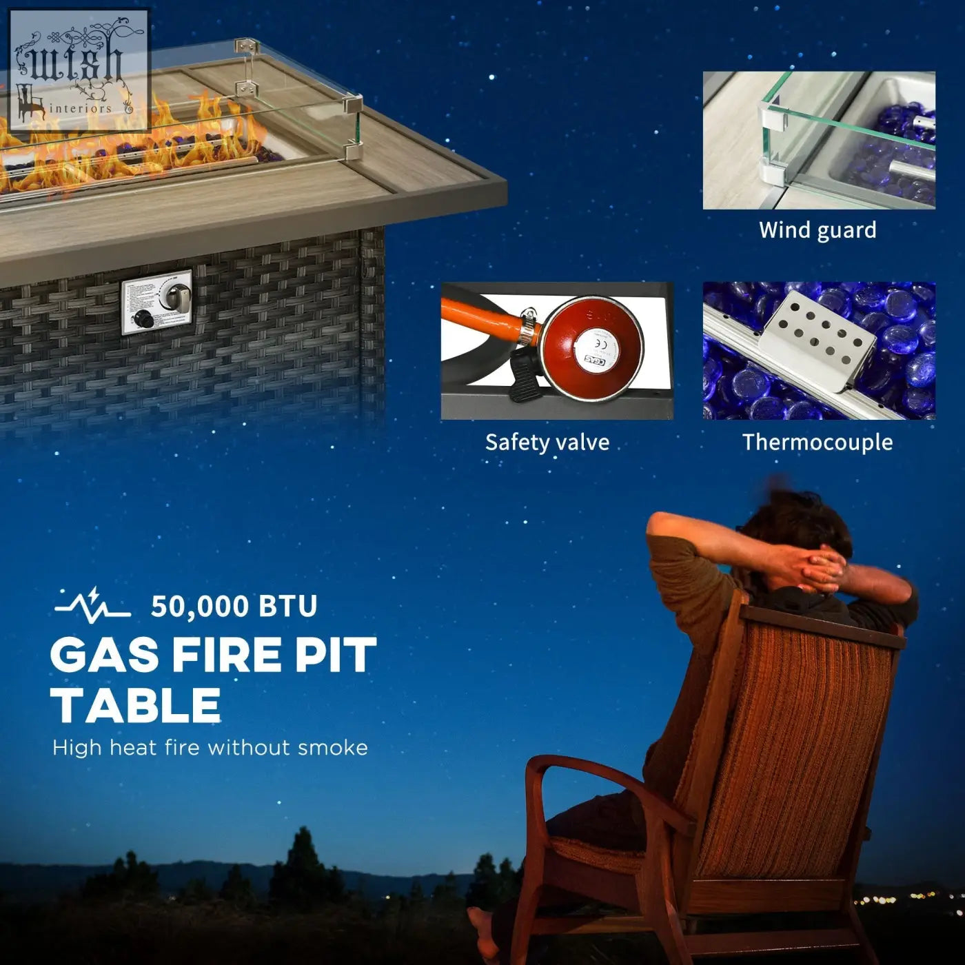 Outsunny 5-piece rattan patio furniture set with grey woven wicker gas fire pit table 79d x 71hcm and two armchairs