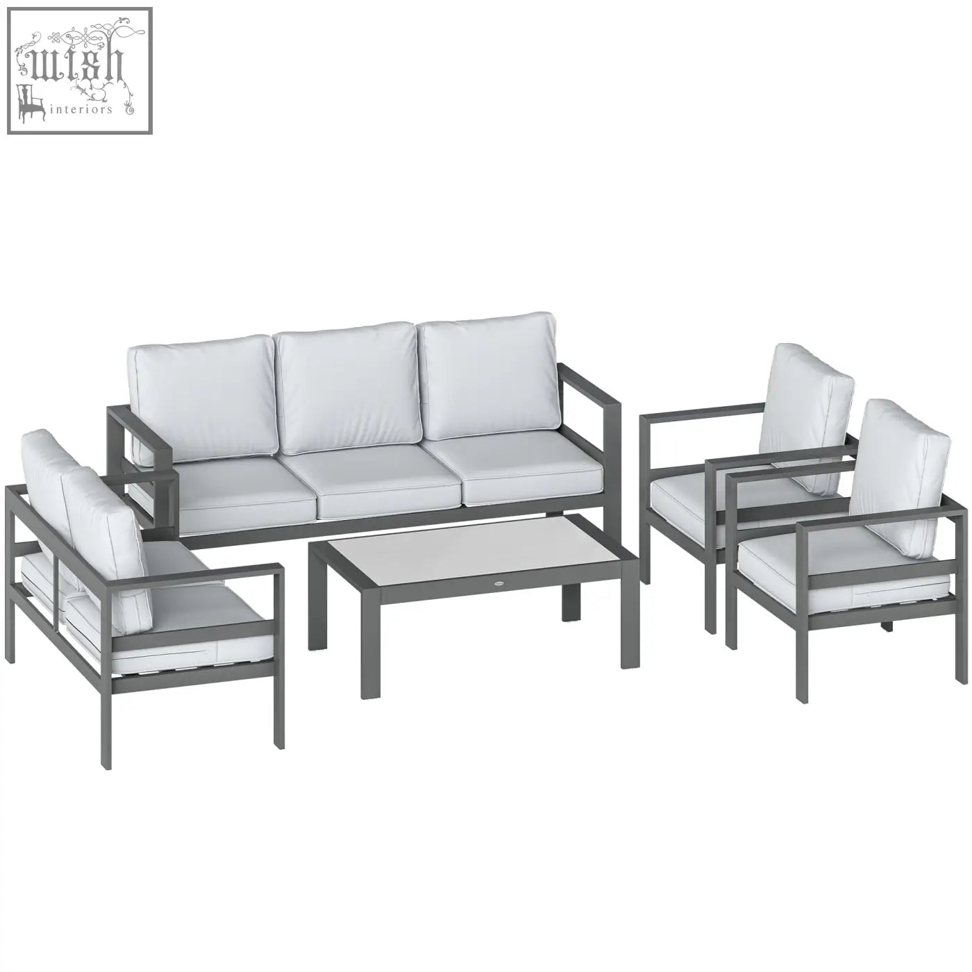 Modern gray metal 5 piece outsunny garden furniture set with extra deep seats and olefin fabric cushions