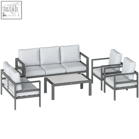 Modern gray metal 5 piece outsunny garden furniture set with extra deep seats and olefin fabric cushions