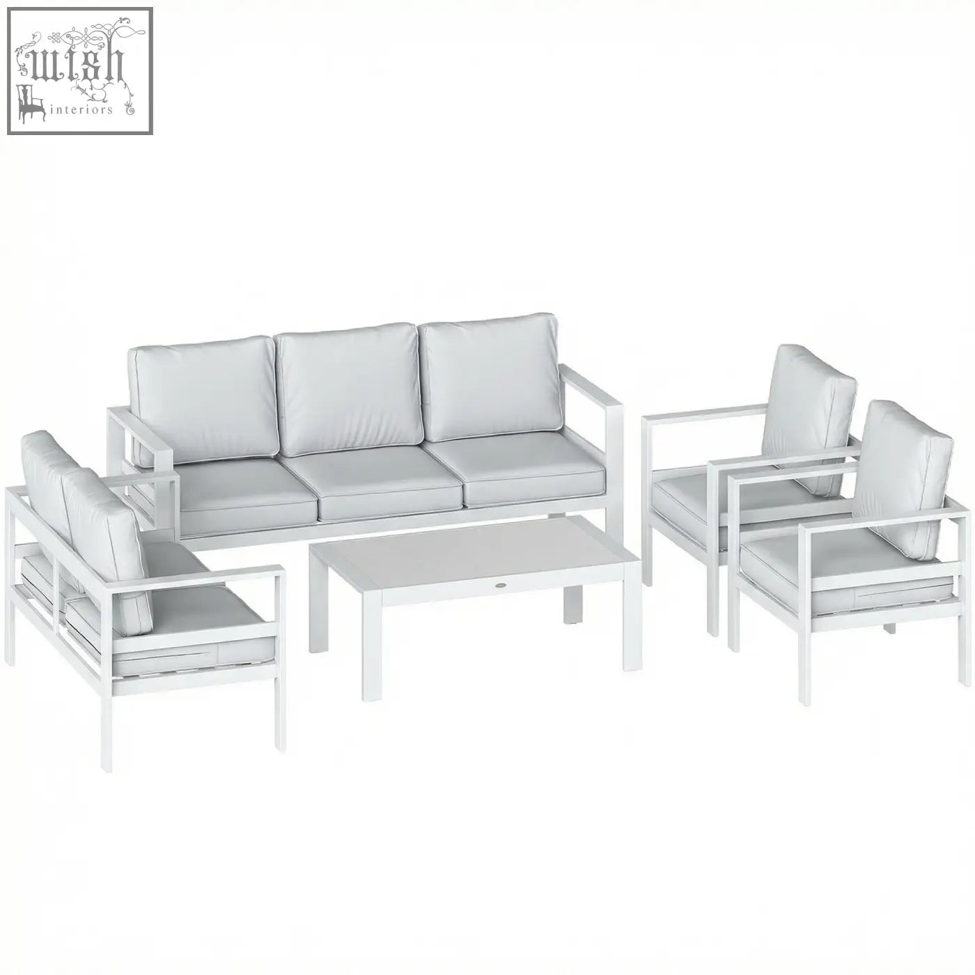 White outsunny 5 piece aluminium garden furniture set with olefin fabric and extra deep seats for outdoor patio